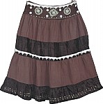 Dark Brown Womens Short Skirt w/ Sequins 