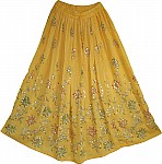 Old Gold Sequin Skirt with Floral Motifs