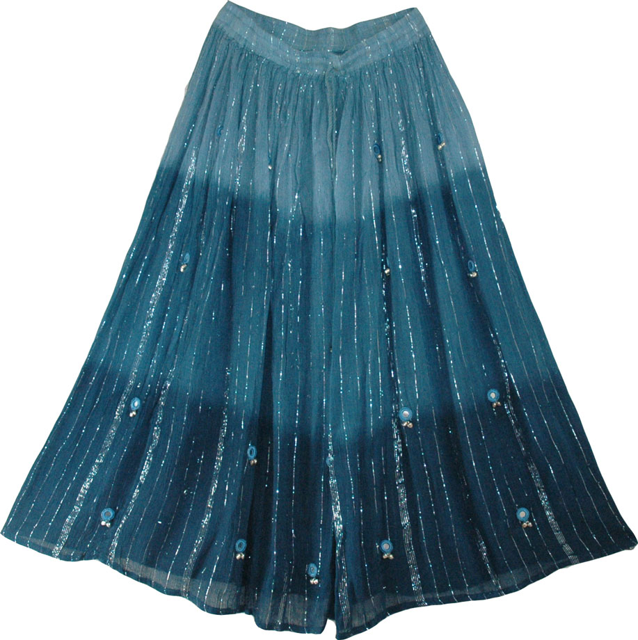 Blue long skirt with mirrors and bells- this indian long skirt is very summerish, Blue Summer Long Skirt